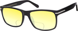 Profile View of Prive Revaux Speculator Designer Polarized Reading Sunglasses with Custom Cut Powered Sun Flower Yellow Lenses in Caviar Black Unisex Square Full Rim Acetate 57 mm