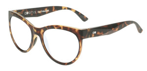 Profile View of OTIS Aerial Designer Blue Light Blocking Eyeglasses in Matte Honey Tortoise Havana Ladies Cat Eye Full Rim Acetate 56 mm