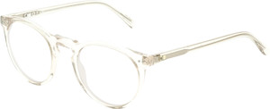 Profile View of OTIS Omar Designer Bi-Focal Prescription Rx Eyeglasses in Eco Crystal Sand Ladies Round Full Rim Acetate 50 mm