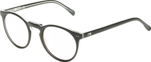 Profile View of OTIS Omar Designer Bi-Focal Prescription Rx Eyeglasses in Satin Black Clear Unisex Round Full Rim Acetate 50 mm
