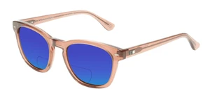Profile View of OTIS Summer of 67 X Designer Polarized Reading Sunglasses with Custom Cut Powered Blue Mirror Lenses in Eco Crystal Sunset Unisex Square Full Rim Acetate 52 mm