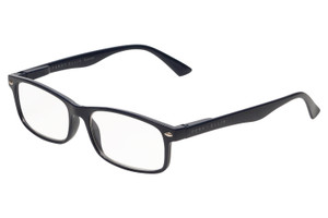 Profile View of Perry Ellis PEBX54 Designer Reading Eye Glasses with Custom Cut Powered Lenses in Gloss Navy Blue Marble Unisex Rectangular Full Rim Acetate 53 mm
