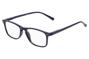 Profile View of Perry Ellis PEBX57 Designer Progressive Lens Prescription Rx Eyeglasses in Gloss Navy Blue Marble Unisex Panthos Full Rim Acetate 50 mm