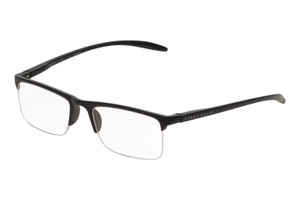 Profile View of Perry Ellis PEBX58 Unisex Rectangular Semi-Rimless Designer Reading Glasses in Gloss Black Marble 50mm