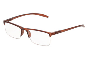Profile View of Perry Ellis PEBX58 Unisex Rectangular Semi-Rimless Designer Reading Glasses in Gloss Dark Brown Marble 50mm