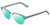 Profile View of Book Club One Drew Over English Test Designer Polarized Reading Sunglasses with Custom Cut Powered Green Mirror Lenses in Sky Blue Silver Unisex Oval Full Rim Metal 52 mm