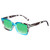 Profile View of Elton John Remix 1 Designer Polarized Reading Sunglasses with Custom Cut Powered Green Mirror Lenses in Sapphire Blue Marble Black White Unisex Round Full Rim Acetate 49 mm