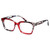Profile View of Elton John Remix 2 Designer Progressive Lens Blue Light Blocking Eyeglasses in Ruby Red Marble Black White Unisex Round Full Rim Acetate 49 mm
