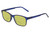 Profile View of Perry Ellis PEBX55 Designer Polarized Reading Sunglasses with Custom Cut Powered Sun Flower Yellow Lenses in Gloss Navy Blue Marble Unisex Square Full Rim Acetate 52 mm