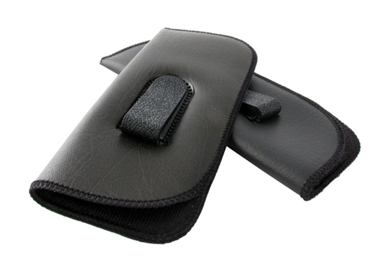 Half Clip Soft Eyeglass Case Syn.Leather Belt/Pocket Attach Choose Black / Brown