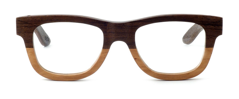 Specs of Wood Designer Wooden Eyewear Made in the USA "Peanut Butter" in Oreo Light Dark Woods (Dark Light Brown)