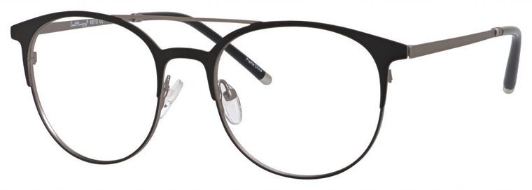 Ernest Hemingway H4810 Unisex Round Frame Eyeglasses in Satin Black/Silver 52 mm Custom Lens