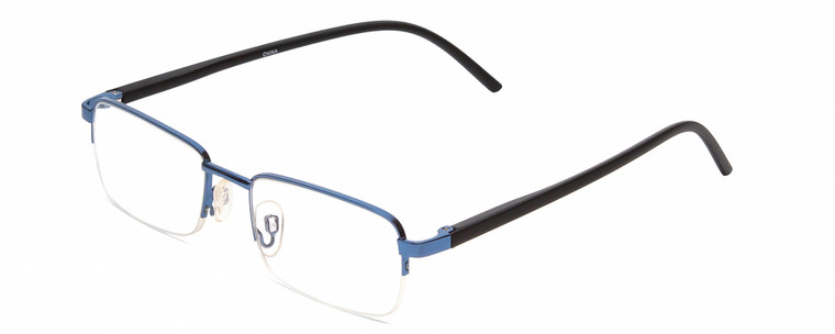 Profile View of Calabria 784 Mens Rectangular Semi-Rimless Designer Reading Glasses in Blue 50mm