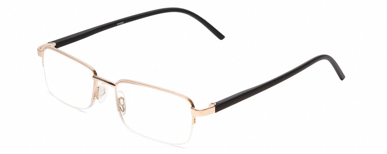 Profile View of Calabria 784 Mens Rectangular Semi-Rimless Designer Reading Glasses in Gold 50mm