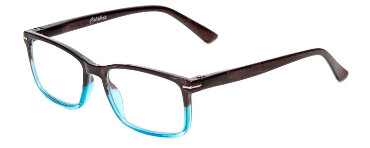 Profile View of Calabria R218 Designer Reading Eye Glasses with Custom Cut Powered Lenses in Blue Crystal Fade Ladies Rectangular Full Rim Acetate 51 mm