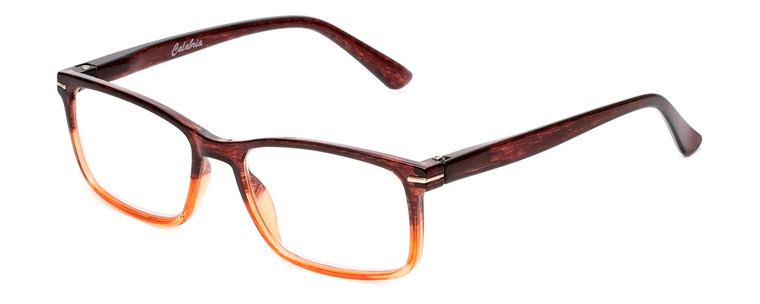 Profile View of Calabria R218 Designer Reading Eye Glasses with Custom Cut Powered Lenses in Brown Crystal Fade Ladies Rectangular Full Rim Acetate 51 mm