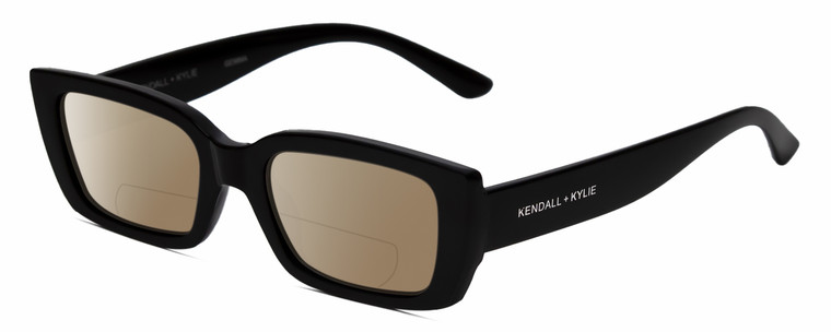 Profile View of Kendall+Kylie KK5137CE GEMMA Designer Polarized Reading Sunglasses with Custom Cut Powered Amber Brown Lenses in Gloss Black Ladies Rectangular Full Rim Acetate 51 mm