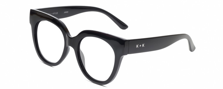 Profile View of Kendall+Kylie KK5149CE JAMIE Designer Progressive Lens Prescription Rx Eyeglasses in Gloss Black Ladies Round Full Rim Acetate 51 mm