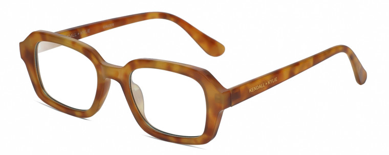 Profile View of Kendall+Kylie KK5152CE GINGER Designer Reading Eye Glasses in Golden Demi Tortoise Havana Ladies Hexagonal Full Rim Acetate 50 mm