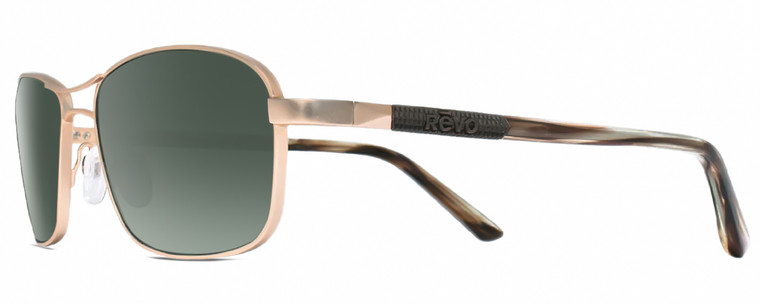 Profile View of REVO CLIVE Mens Designer Sunglasses in Satin Gold Brown/Smokey Green Mirror 58mm