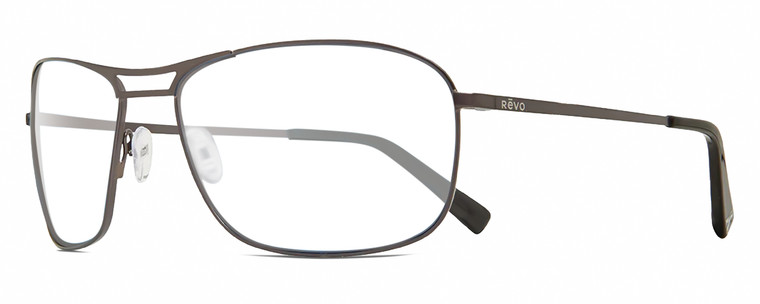 Profile View of REVO SURGE Designer Bi-Focal Prescription Rx Eyeglasses in Matte Gunmetal Black Mens Rectangular Full Rim Metal 62 mm
