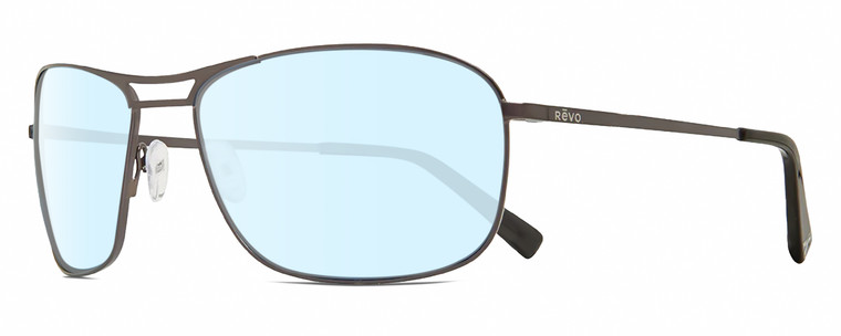 Profile View of REVO SURGE Designer Blue Light Blocking Eyeglasses in Matte Gunmetal Black Mens Rectangular Full Rim Metal 62 mm
