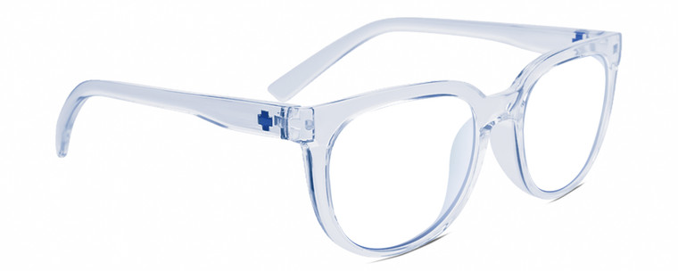 Profile View of SPY Optics Bewilder Designer Reading Eye Glasses in Light Blue Clear Crystal Unisex Panthos Full Rim Acetate 54 mm