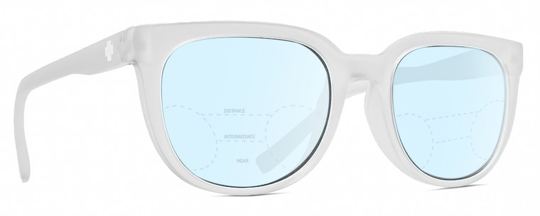 Profile View of SPY Optics Bewilder Designer Progressive Lens Blue Light Blocking Eyeglasses in Matte Clear Crystal Unisex Panthos Full Rim Acetate 54 mm