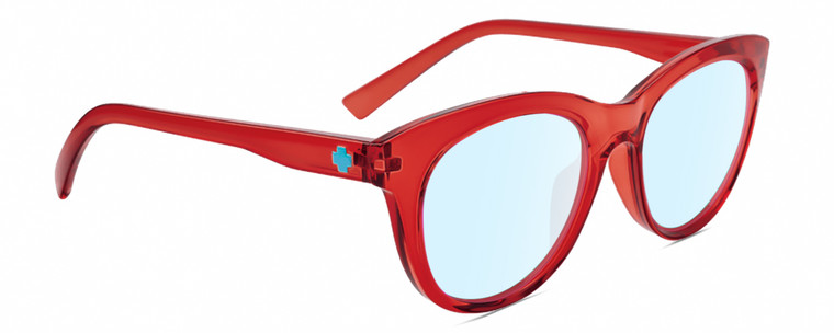 Profile View of SPY Optics Boundless Designer Blue Light Blocking Eyeglasses in Cherry Red Crystal Unisex Cat Eye Full Rim Acetate 53 mm