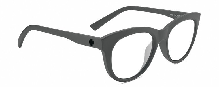Profile View of SPY Optics Boundless Designer Reading Eye Glasses with Custom Cut Powered Lenses in Matte Gunmetal Grey Unisex Cat Eye Full Rim Acetate 53 mm