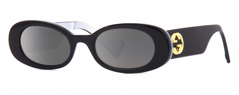 Profile View of Gucci GG0517S Women Designer Sunglasses in Black Blue Opal Marble Gold/Grey 52mm