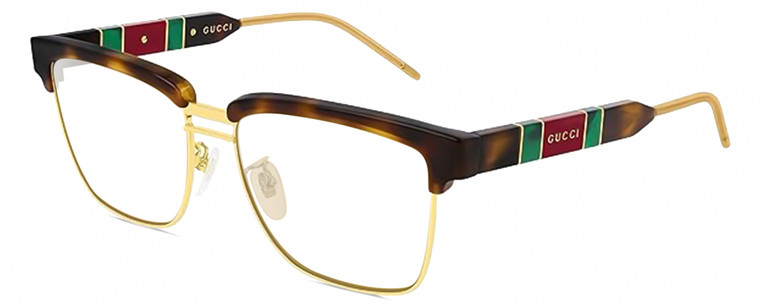 Profile View of Gucci GG0603S Designer Single Vision Prescription Rx Eyeglasses in Tortoise Havana Gold Red Green Unisex Square Full Rim Metal 56 mm