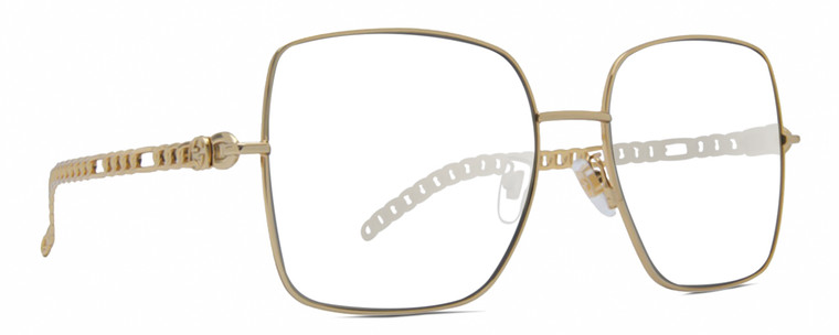 Profile View of Gucci GG0724S Designer Reading Eye Glasses in Shiny Gold Black Ladies Square Full Rim Metal 61 mm