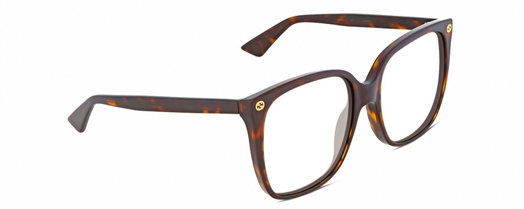 Profile View of Gucci GG0022S Designer Reading Eye Glasses in Brown Tortoise Havana Ladies Cat Eye Full Rim Acetate 57 mm