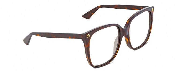 Profile View of Gucci GG0022S Designer Single Vision Prescription Rx Eyeglasses in Brown Tortoise Havana Ladies Cat Eye Full Rim Acetate 57 mm