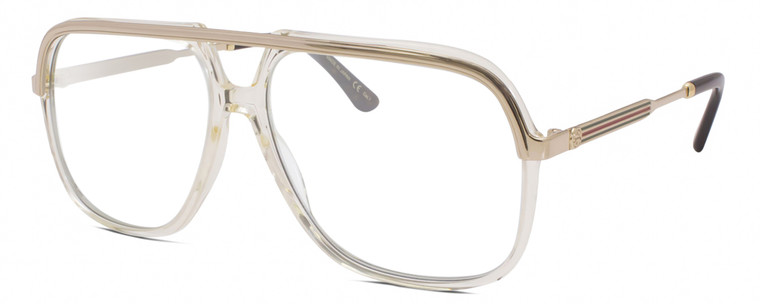 Profile View of Gucci GG0200S Designer Reading Eye Glasses with Custom Cut Powered Lenses in Yellow Gold Mens Pilot Full Rim Acetate 57 mm