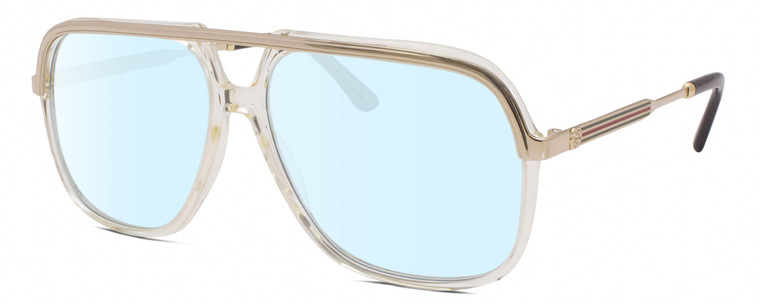 Profile View of Gucci GG0200S Designer Blue Light Blocking Eyeglasses in Yellow Gold Mens Pilot Full Rim Acetate 57 mm