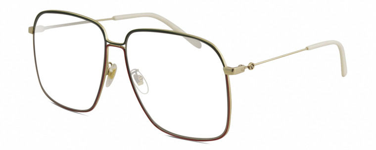 Profile View of Gucci GG0394S Designer Progressive Lens Prescription Rx Eyeglasses in Red Green Gold White Ladies Square Full Rim Metal 61 mm