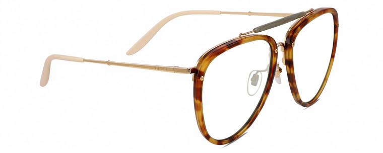 Profile View of Gucci GG0672S Designer Reading Eye Glasses with Custom Cut Powered Lenses in Tortoise Havana Gold Unisex Pilot Full Rim Acetate 58 mm
