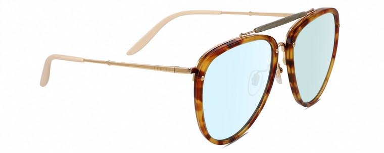 Profile View of Gucci GG0672S Designer Blue Light Blocking Eyeglasses in Tortoise Havana Gold Unisex Pilot Full Rim Acetate 58 mm