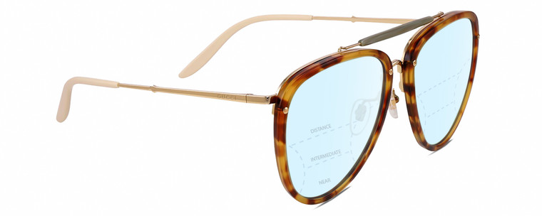 Profile View of Gucci GG0672S Designer Progressive Lens Blue Light Blocking Eyeglasses in Tortoise Havana Gold Unisex Pilot Full Rim Acetate 58 mm