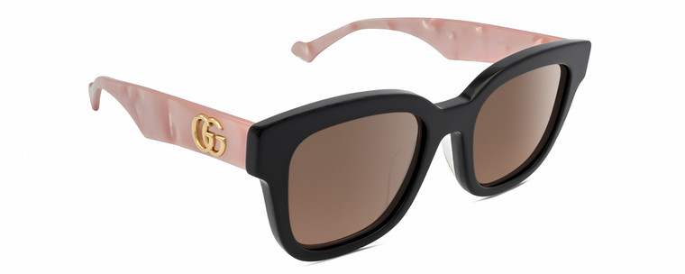 Profile View of Gucci GG0998S Womens Cat Eye Designer Sunglasses Black Pink Opal Gold/Brown 52mm