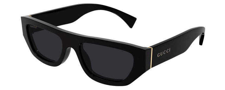 Profile View of Gucci GG1134S Unisex Rectangular Full Rim Designer Sunglasses in Black/Grey 53mm