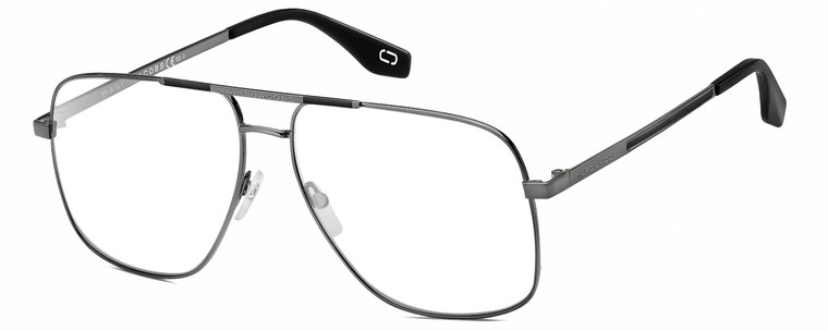 Profile View of Marc Jacobs 387/S Designer Reading Eye Glasses with Custom Cut Powered Lenses in Shiny Gunmetal Black Unisex Pilot Full Rim Metal 60 mm