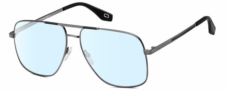 Profile View of Marc Jacobs 387/S Designer Blue Light Blocking Eyeglasses in Shiny Gunmetal Black Unisex Pilot Full Rim Metal 60 mm