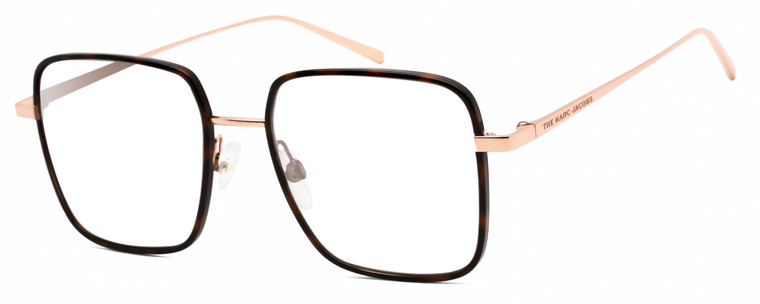 Profile View of Marc Jacobs 477/S Designer Reading Eye Glasses with Custom Cut Powered Lenses in Tortoise Havana Rose Gold Unisex Square Full Rim Metal 51 mm