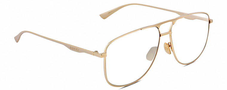 Profile View of Gucci GG0336S Designer Single Vision Prescription Rx Eyeglasses in Gold Unisex Square Full Rim Metal 60 mm