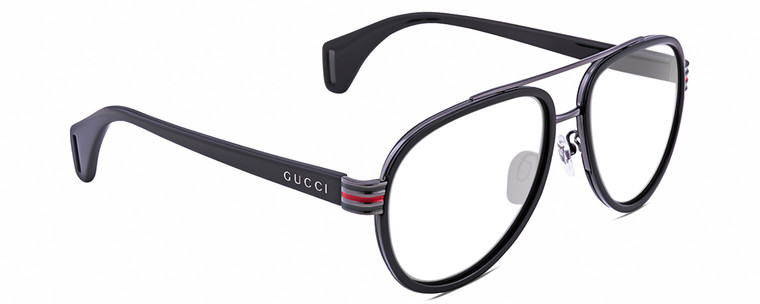 Profile View of Gucci GG0447S Designer Reading Eye Glasses with Custom Cut Powered Lenses in Black Silver Red Green Unisex Pilot Full Rim Acetate 58 mm