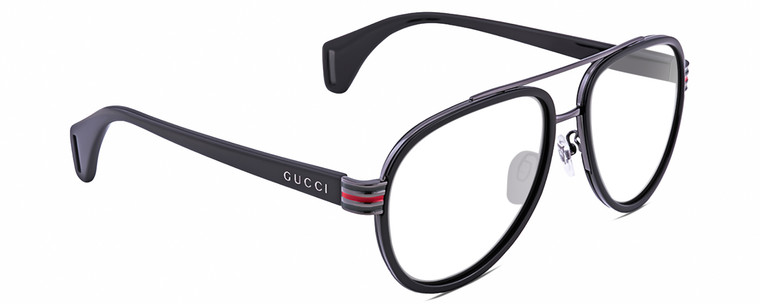 Profile View of Gucci GG0447S Designer Bi-Focal Prescription Rx Eyeglasses in Black Silver Red Green Unisex Pilot Full Rim Acetate 58 mm