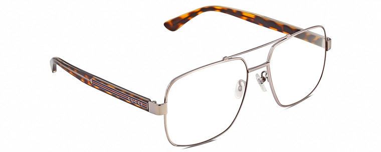 Profile View of Gucci GG0529S Designer Single Vision Prescription Rx Eyeglasses in Ruthenium Silver Tortoise Unisex Square Full Rim Metal 60 mm